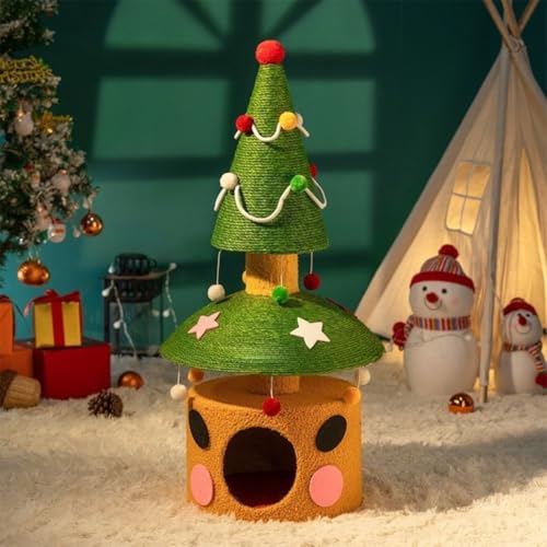 Hinniuy 爪研ぎポール 猫 つめとぎ タワー クリスマスツリー インテリア 天然サイザル 麻 縦型 据え置き 安定 頑丈 キャットタワー 大型猫 小型猫 運動不足 ストレス解消 組み立て簡単 可愛い 室内 屋外 リビング (2段)