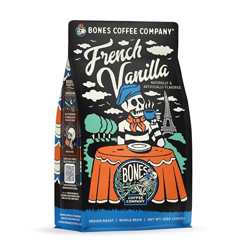 Bones Coffee Company French Vanilla, Creamy Vanilla Flavored Coffee, Medium