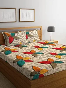 Akshya Glace Cotton Double bedsheet with 2 Pillow Covers 90x100 inch, Multicolor