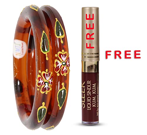 Image of NMII Traditional Glass With Diamond Cutting Pattern Glossy Finished Stylish Kada Set For Women And Girls | Crystal Glass Kada Bangles Set For Wedding, Festive