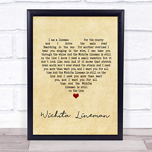 Wichita Lineman Vintage Heart Quote Song Lyric Print