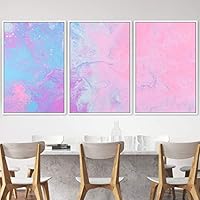 3 Piece Framed Canvas Wall Art Abstract Brushstroke Pink Pastel Liquid Canvas Prints Home Artwork Decoration for Living Room,Bedroom - 16