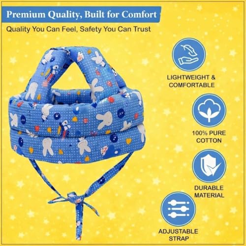 Image of Baby Helmet No Bump Safety Head Cushion Bumper Bonnet Adjustable Protective Cap Child Safety Headguard for Running Walking Crawling Safety Helmet (Blue Rabbit)