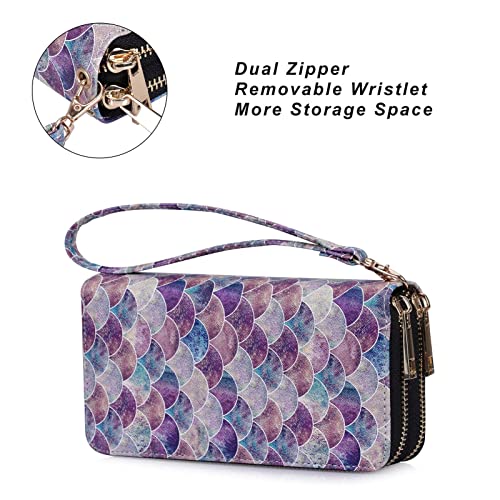 Image of Cellphone Wallet for Women Dual Zipper Long Purse with Removable Wristlet