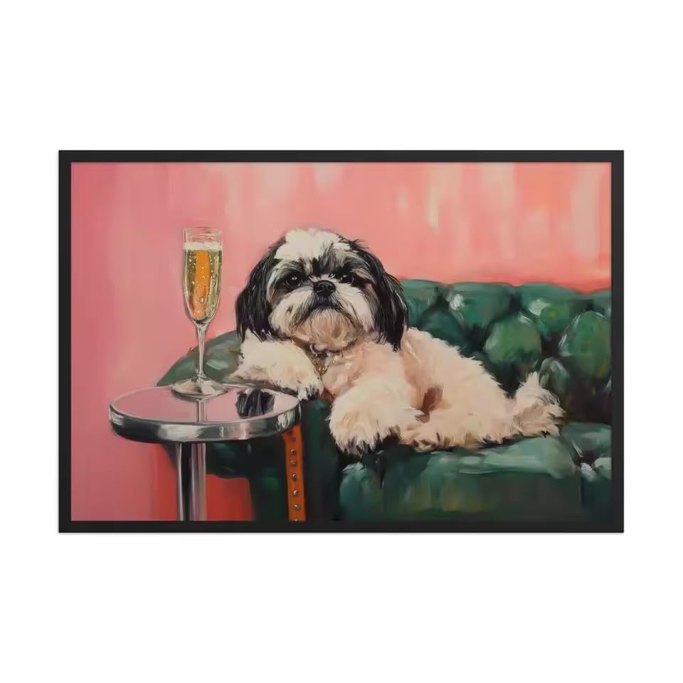 Affiche chien champagne amusante : apportez de la joie chez vous