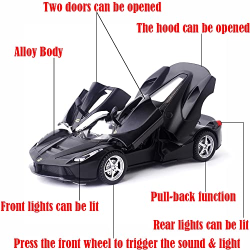 Image of 1 /32 Model Car for Ferrari Race and LaFerrari Toy Car Pull Back Alloy Diecast Model Vehicles Door Can Be Open for Boys Adults Girl Gift (Black)