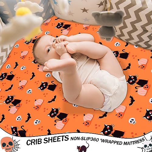 Image of Cloele Halloween Crib Sheet,Pumpkins Cats,Baby Nursery Sheet,52x28in | Fitted Crib Sheet for Boys Girls,Standard Crib and Toddler Mattresses,Cozy Bed Sheet,Infant Toddler Sheet