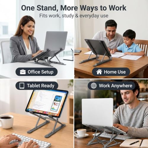 Image of ZORBES Adjustable Laptop Stand Portable Foldable Laptop Riser with Multiple Height Levels for 10 to 17 Inch Laptops and Tablets for Home Office and Traveling