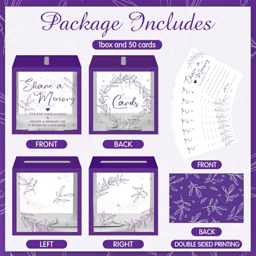 Image of Pajean 50 Pcs Greenery Share a Memory Card for Celebration of Life Cards Box with Clear Windows Memory Box for Funeral Wedding Birthday Graduation Bridal Shower Guest Card Ideas(Clear,Purple)