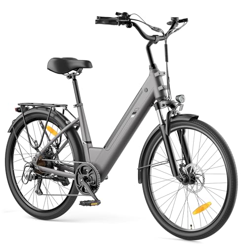 Touroll J2 ST 26 Zoll E-Bike Damen Herren City Trekkingrad 25km/h, 250W Motor 45Nm, 100km Reichweite, Abnehmbarer Akku, 7-Gang, Federgabel, Scheibenbremsen mit LED Licht - Tiefer Einstieg