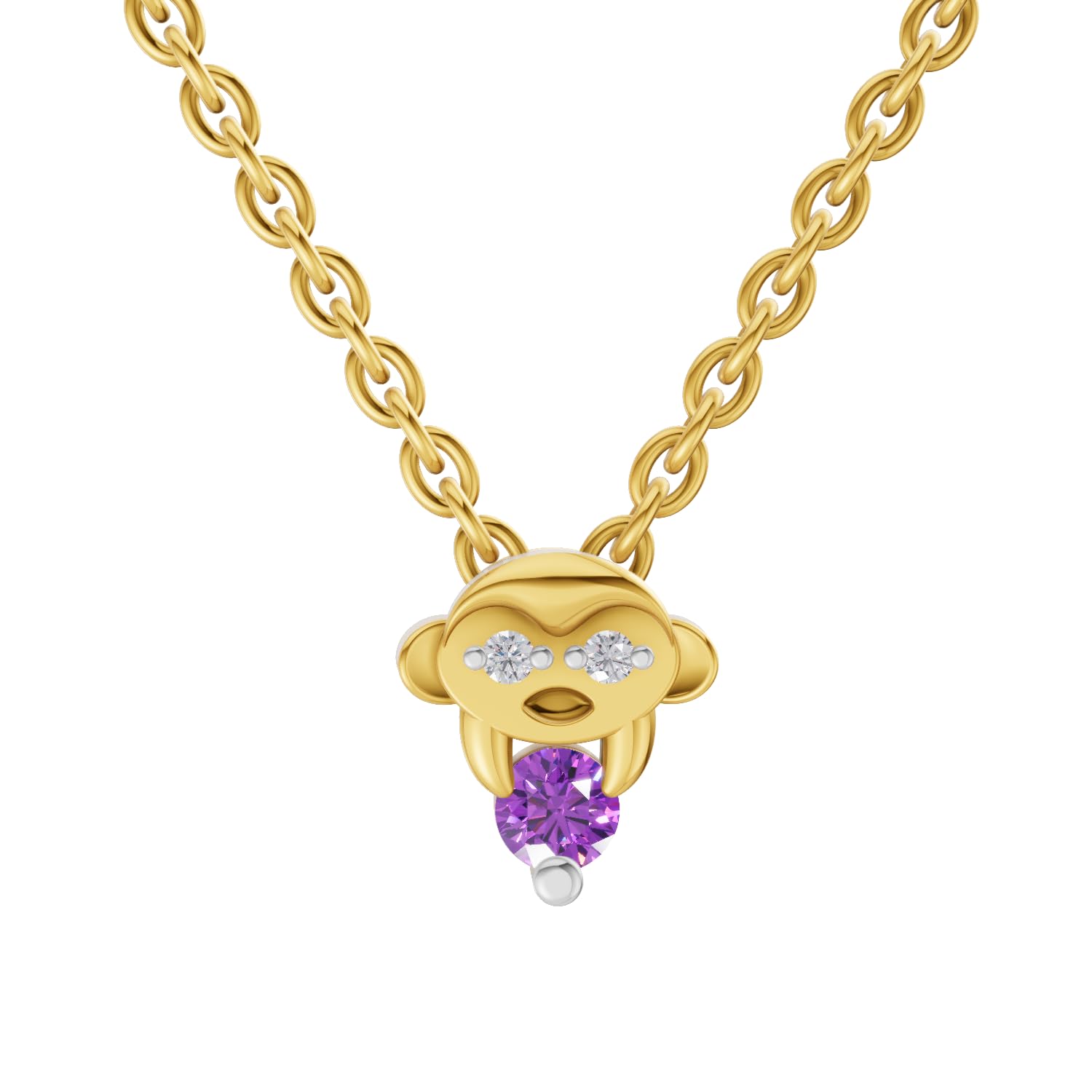Lab Grown Diamond Pendant Necklace For Women 0.02 Carat Round Shape F-G VS Quality Diamond | 925 Sterling Silver Twinkle Toes Monkey Pendant Necklace-image-45