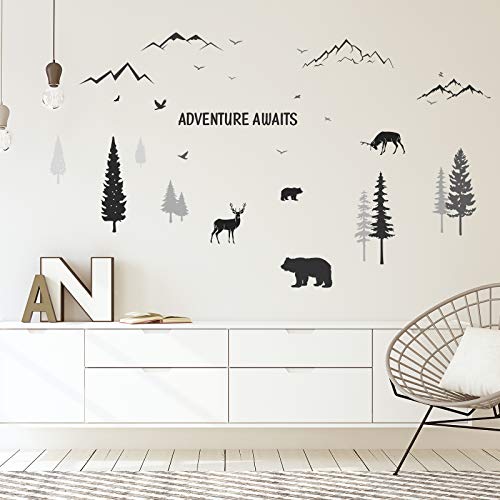 Tenare 3 Sheets Nursery Wall Decals Dreamy Forest With Pine Tree Animal Deer And Mountain Decals Inspirational Quote Wall Stickers Diy Wall Decals For Kids' Room Living Room Bedroom (Simple Style) #TOP4