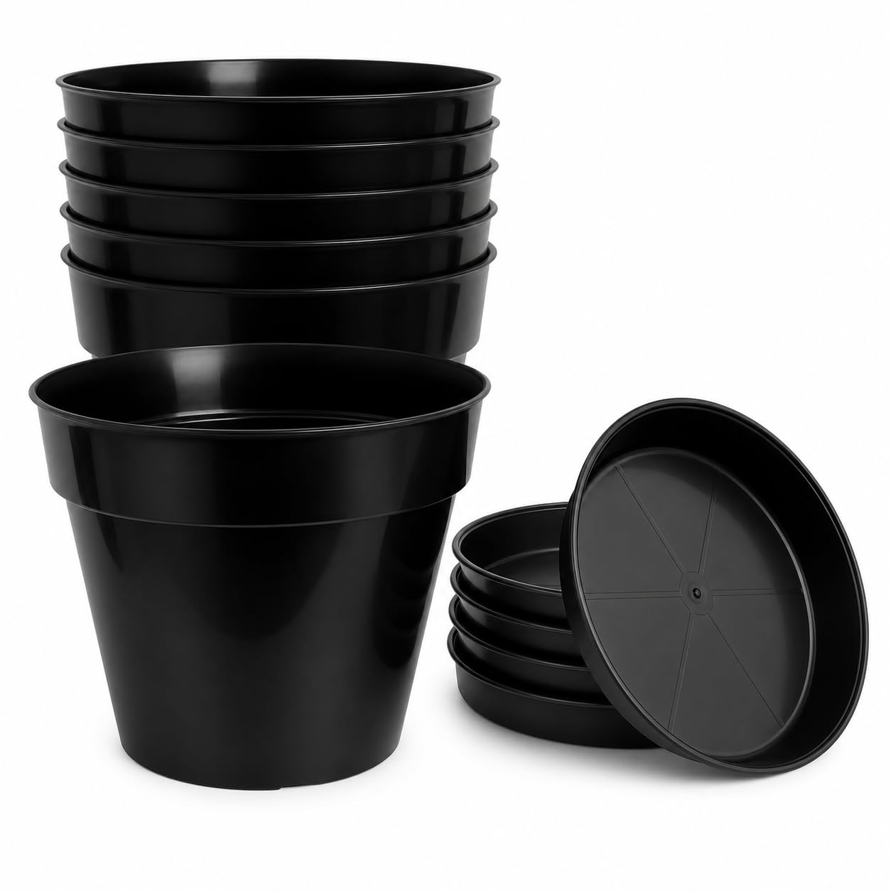 Muddy Hands 10 Piece Large Black Plant Pot Set – 5 x 26 Litre Plastic Planters with 5 Matching 30 cm Saucers, Drainage Holes, Round Indoor & Outdoor Garden Pots for Flowers, Shrubs and Small Trees