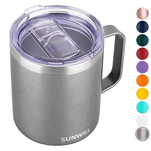 SUNWILL Coffee Mug with Handle, 14oz Insulated Stainless Steel Coffee Travel Mug, Double