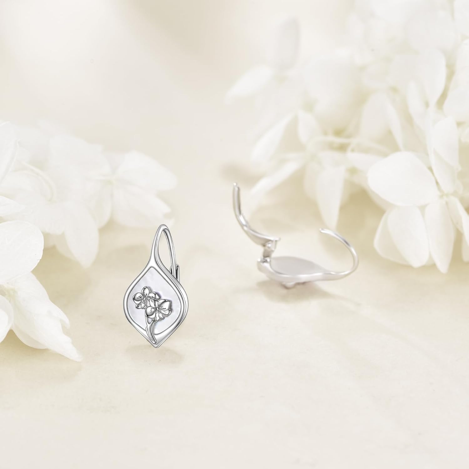 URONE Orchid/Poppy Earrings 925 Sterling Silver Flower Leverback Earrings Flower Jewelry Gifts for Women - Image 4