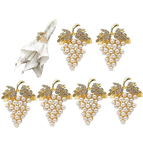 Luxylei Soporte De Hebilla De Servilleta 6 Piezas De Metal Perla UVA Anillos De Servilleta para Cena De Boda De Navidad Decoración De Mesa