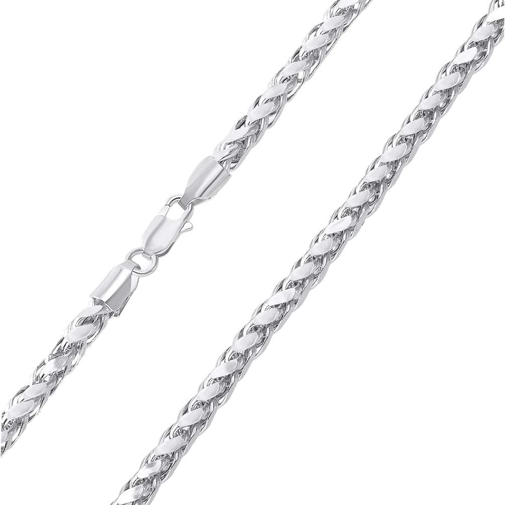 14k Yellow Gold or White Gold 3.5mm Hollow Square Braided D/C Wheat Chain Necklace with Lobster Claw Clasp