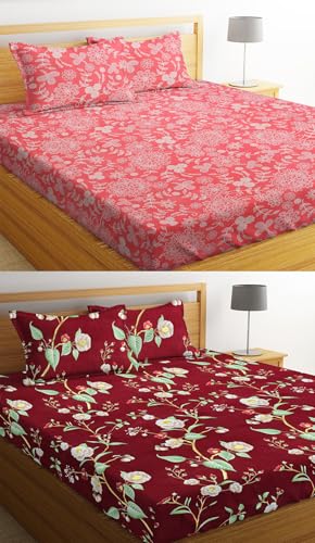 Image of VAS COLLECTIONS Prime Collection Combo Pack of 2 Double Bedsheets with 4 Pillow Covers | 144 TC Soft Brushed Microfiber-Blend -Long Lasting & Wrinkle Free,7.5X7 Ft Set of 6 Pcs (RED)