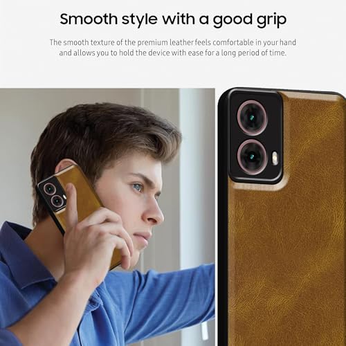 Image of amazon basics Back Cover for Moto Edge 50 Fusion 5G | Ultra Slim Soft Rubberised Case | Oil Feel Soft Leather Back | Camera Protection - Tan Brown