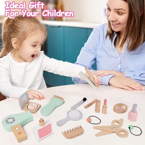 Gerbala Set Trucchi Bambina In Legno Finti, Giocattoli Di Trucco In Legno, Set Di Trucchi E Parrucchiere, Giochi Di Ruolo, Regalo Di Compleanno Di Natale Per 3 4 5 6 7 8 Bambina - 7