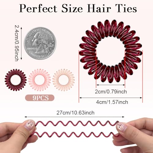 Image of ZIBUYU 9 Pcs Coil Spiral Rubber Band for Hair, Ponytail Scrunchies