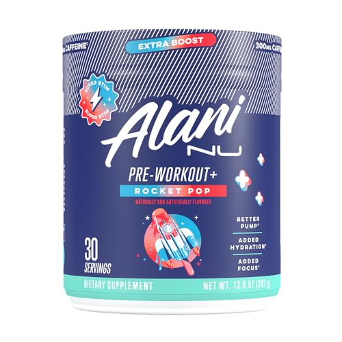 Alani Nu Pre Workout+ Powder Rocket POP, Extra Boost, Sugar Free, 300mg Caffeine, L-Theanine, Beta-Alanine, Citrulline, 30 Servings