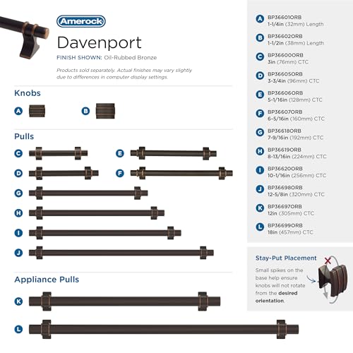 Image of Amerock Davenport 7-9 /16 inch (192mm) Center-to-Center Oil-Rubbed Bronze Cabinet Pull, BP36618ORB