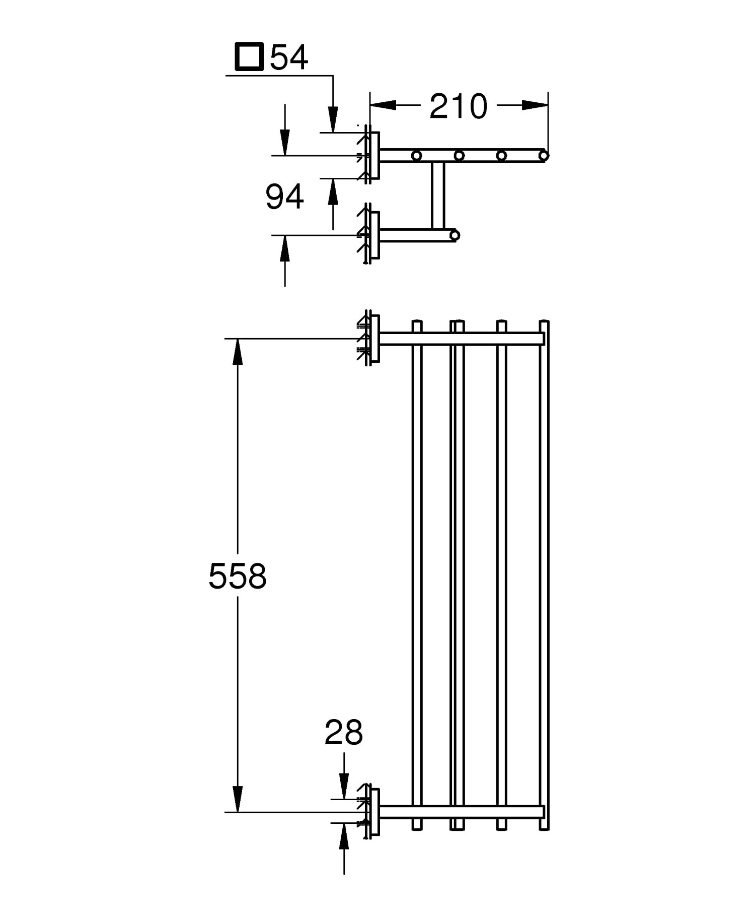 GROHE Start Cube Uchwyt na ręczniki ścienne, ukryte mocowania, śruby w zestawie, błyszczące połysk, rozmiar 60cm, chrom, 41099000
