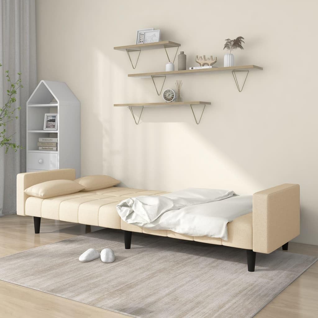 Sofá cama de 2 plazas con 2 cojines de tela crema de 220 cm