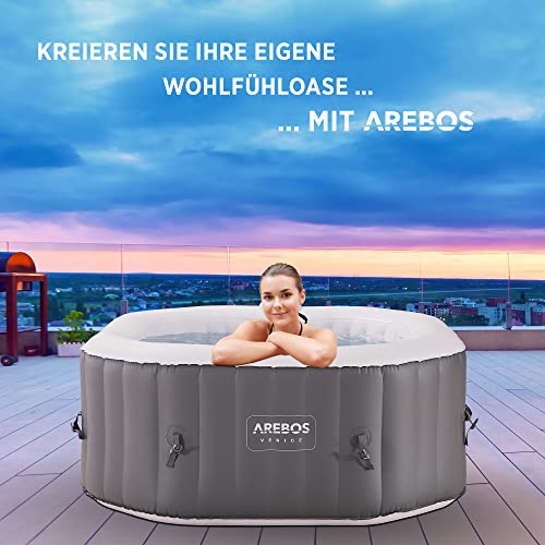 Arebos Whirlpool | Aufblasbar | In- & Outdoor | 154x154 cm | 4 Personen | 110 Massagedüsen | mit Heizung | 600 Liter… – Bild 3