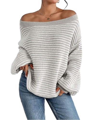 Image of ZAFUL Sweaters for Women Off Shoulder Knit Sweater with Long Sleeve Loose Pullover Jumper Tops