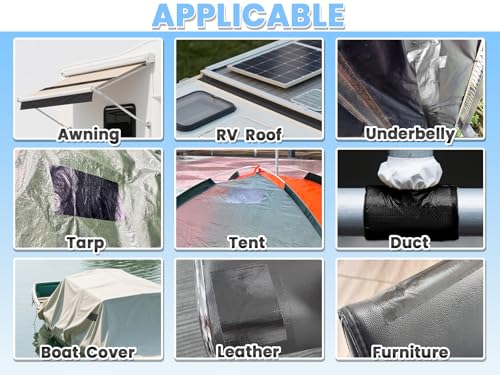 Image of Tikfoam Waterproof Repair Tape for Fabric, Awning, RV Roof, Underbelly, Tarp, Tent, Sail and Boat Cover Outdoor Repair Patch, Heavy Duty, UVproof, Multipurpose Black