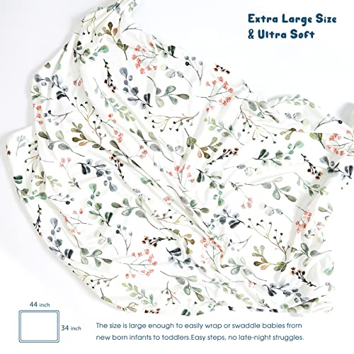 Image of GRSSDER Baby Blankets Super Soft Jersey Knit Swaddle Blanket for Baby Girls and Boys, Double Layer Receiving Blankets 34 x 44 Inches Extra Large for Baby Show Gift, Watercolor Leaves