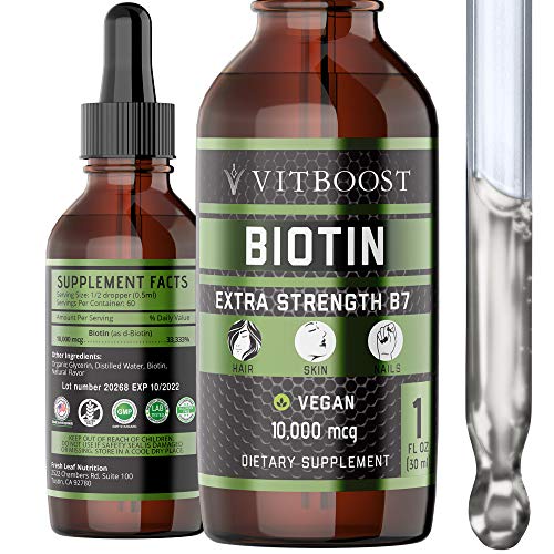 Extra Strength 10,000mcg Biotin Liquid Drops with Organic Berry Flavor | 60 Servings | Vegan Formula Supports Hair Growth, Strong Nails, Healthy Skin | NO Artificial Preservatives