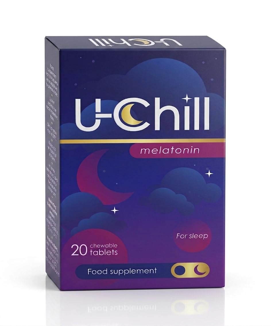 U-Chill Melatonin 5mg Chewable Tablets, 20 Fruit-Flavour Tablets, Helps You Fall Asleep Faster and Eases Jet Lag, No Water Needed Bedtime Chewable for a Better Sleep Routine