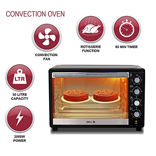 Image of iBELL 50 Litre OTG 2000W Convection Oven Toaster Griller with Motorized Rotisserie & Multiple Heating Modes Black