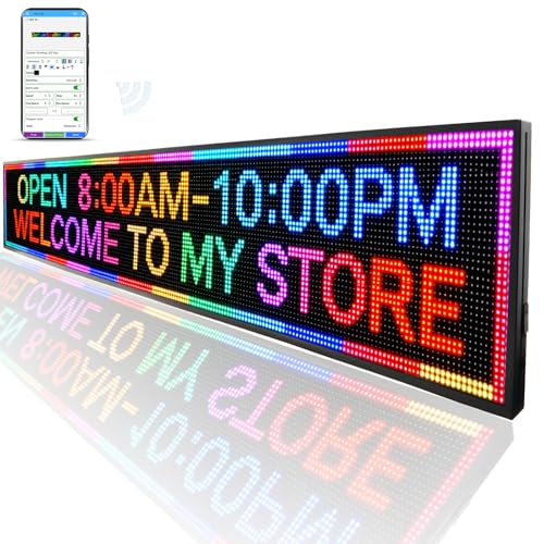Image of 115 x 14 Inch P10 Outdoor LED Sign, Full Color Programmable LED Message Board with WiFi Control, IP65 Waterproof Scrolling Display for Storefront, Church, Restaurant and Business