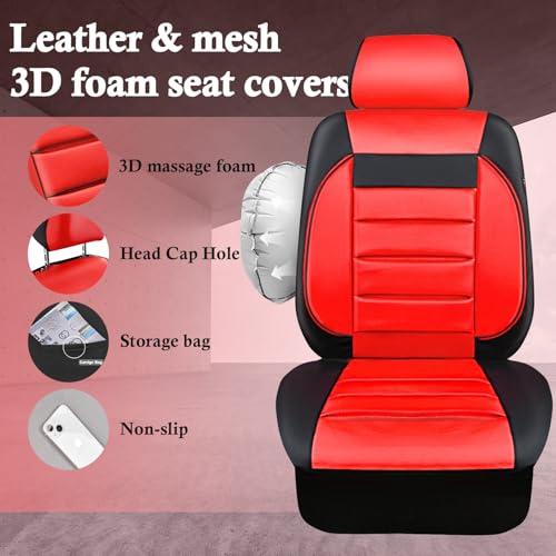 Image of CAR PASS Leather Car Seat Covers Front Seats Only, Universal Fit Automotive Interior Waterproof 3D Foam Back Support Car Seat Covers for Trucks Vans and SUVs Airbag Compatible 2 Pieces （Black Red