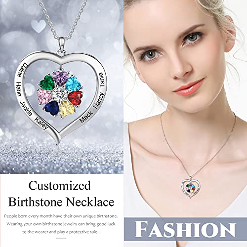 Personalized Names Forever Love Heart Women Necklace with 1-8 Simulated Birthstone Pendant Necklaces for Grandma Family Promise Jewelry Birthday Gift for Her Mom Wife4