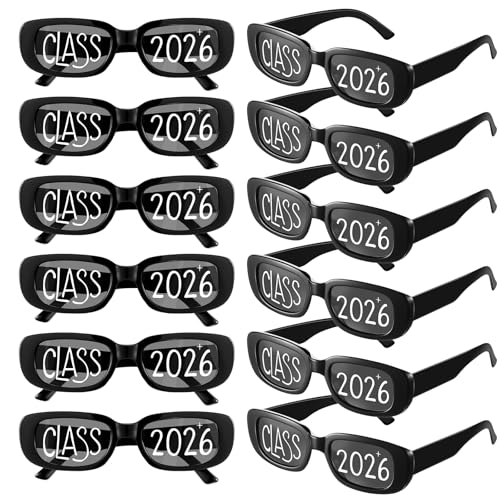 Cuffbow 12 Pcs 2026 Graduation Glasses Class of 2026 Sunglasses Bulk Plastic Eyeglasses Graduation Party Supplies Photo Booth Props (Black)