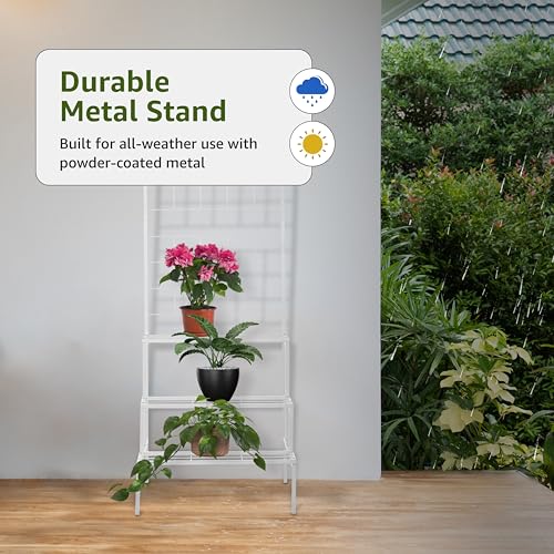 Image of Amazon Brand - Solimo 4-Tier Metal Planter Stand (White) - for Living Room, Balcony, Patio, Indoor & Outdoor Use, 58 x 59 x 155 cm, Garden Rack for Flower Pots, Holds up to 31 kg