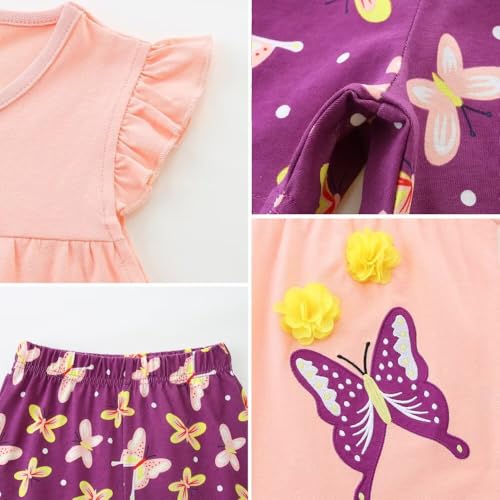 Image of Girls Shorts Set Outfits for Toddler Girls T-shirts Clothing Sets Kids Summer Graphic Cotton Tops Tees 3-7 Years