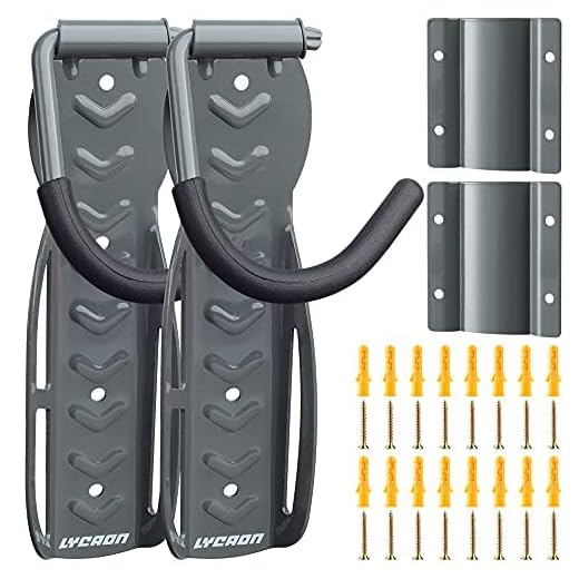 LYCAON Soporte Bicicletas Pared, Gancho Bicicleta Pared Soporta Hasta 68lb, con Bandeja Para Neumáticos & Tornillos, Portabicicletas de Almacenamiento Vertical Casa/Tienda/Garaje (2)