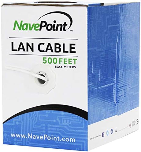 NavePoint Cat6 (CCA), 500ft, White, Solid Bulk Ethernet Cable, 550MHz, 23AWG 4 Pair, Unshielded Twisted Pair (UTP)