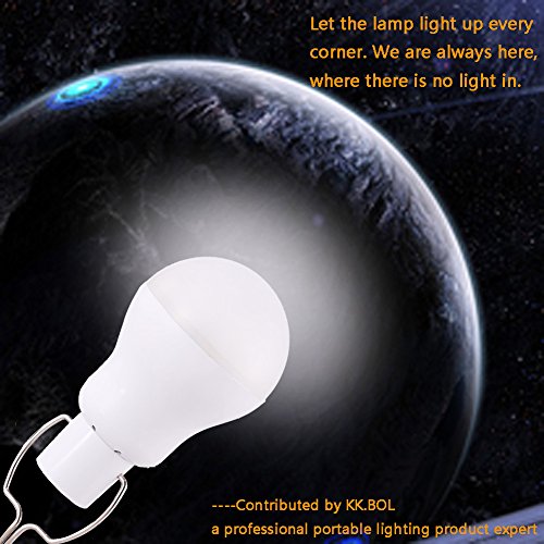 KK.BOL Portable Led Light Bulb Rechargeable Lights Lamp for Camping Fishing Hiking Outdoor Sports Emergency Light (White-180LM)(can be Charged by Solar Panel or Android Mobile Charger) - Thumbnail 3