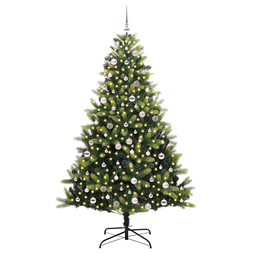 Sztuczna składana choinka, zielona, 240 cm, z 300 diodami LED o ciepłej białej barwie, PCW/PE, wytrzymały metalowy stojak, do użytku wewnątrz i na zewnątrz