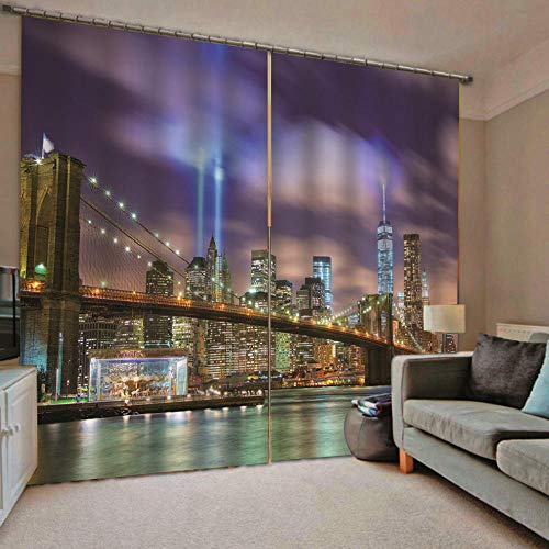 Rideaux Voilage Lot de 2, New York Rideau de Fenetre Con Thermiques Isolants Anti Froid Anti Bruit 75X166cm et Crochet, Décoration de Fenêtre pour Chambre...