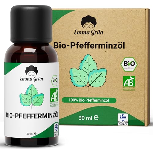 Emma Grün Bio Pfefferminzöl Ätherisches Öl [100% NATURREIN] - Reines Peppermint Oil 30ml zum Verzehr - Ätherische Öle Naturrein Belebend & Klar - Ätherisches Öl aus Griechenland