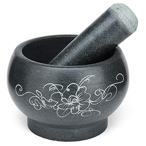 HUNTFF - Juego de mortero y mortero para Guacamole de piedra azul natural, molinillo de especias de piedra, mortero y molinillo de especias