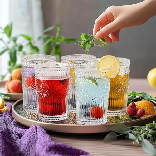Image of Premium 300 ML Water & Juice Drinking Glasses Set of 6 Vintage Glassware Set for Juice, Cocktail, Mocktail,Whisky All Beverages Everyday Uses for Gift (6, MT-04)